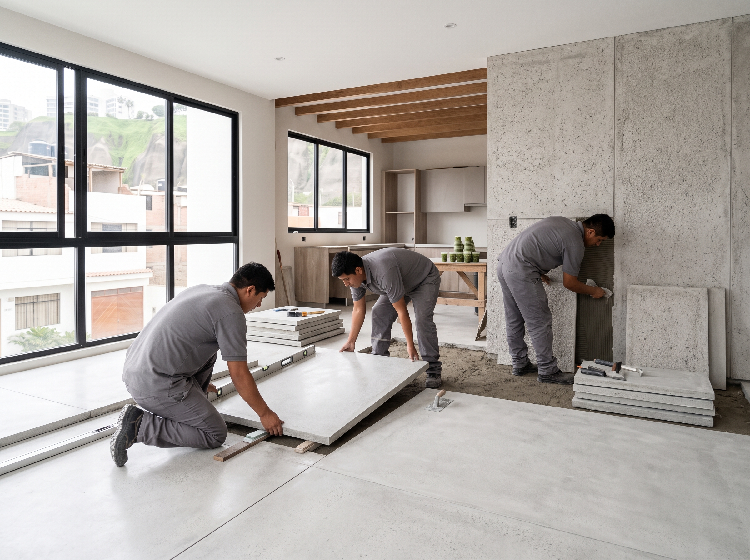 Losas de concreto, pisos y enchapes de pared